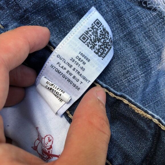RARE True Religion Jeans Size 32 STRAIGHT Outline Big T Blue - Picture 6 of 8